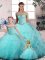 Popular Floor Length Ball Gowns Sleeveless Aqua Blue 15th Birthday Dress Lace Up