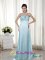 Light Blue Key-hole Empire Halter Brush Train Elastic Woven Satin Beading Quinceanera Dama Dress in Delray Beach FL