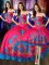 Hot Pink Three Pieces Strapless Sleeveless Taffeta Floor Length Lace Up Embroidery Quinceanera Dresses