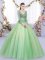 Ideal Floor Length Lace Up Quince Ball Gowns Green for Military Ball and Sweet 16 and Quinceanera with Lace and Appliques
