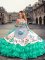 Floor Length Lace Up 15 Quinceanera Dress Turquoise for Military Ball and Sweet 16 and Quinceanera with Embroidery and Ruffled Layers