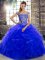 Royal Blue Off The Shoulder Lace Up Beading and Ruffles Quinceanera Gown Brush Train Sleeveless