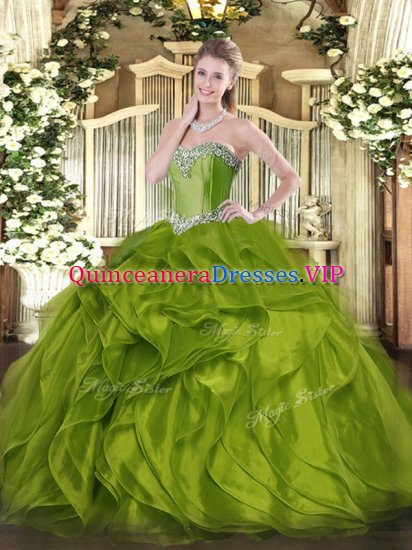 Trendy Olive Green Sleeveless Organza Lace Up Quince Ball Gowns for Military Ball and Sweet 16 and Quinceanera - Click Image to Close