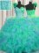 Handcrafted Flower Tulle One Shoulder Sleeveless Lace Up Beading and Ruffles and Hand Made Flower Quinceanera Dress in Multi-color
