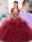 Off The Shoulder Sleeveless Vestidos de Quinceanera Floor Length Beading and Ruffles Burgundy Tulle