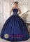 Lead South Dakota/SD Strapless Embroidery and Beading Modest Navy blue Quinceanera Dress floor length Taffeta Ball Gown