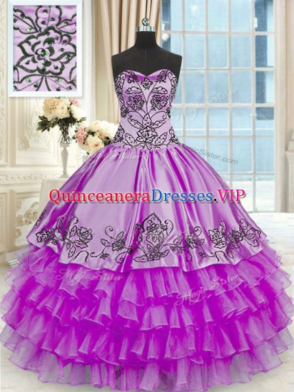 Purple Sleeveless Floor Length Beading and Embroidery and Ruffled Layers Lace Up 15 Quinceanera Dress - Click Image to Close
