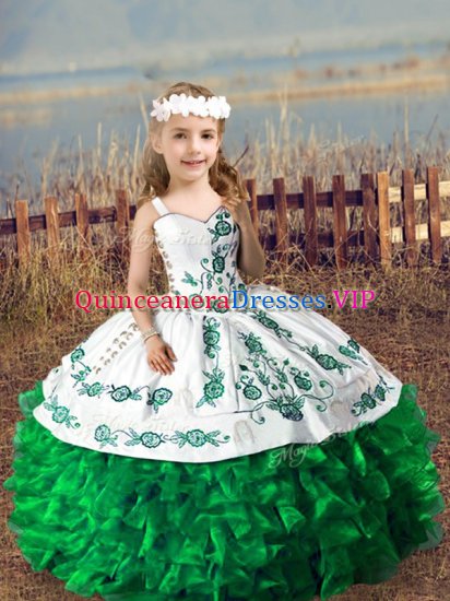 Green Straps Neckline Embroidery and Ruffles Little Girls Pageant Dress Sleeveless Lace Up - Click Image to Close