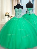 Glittering Green Lace Up Sweetheart Beading and Sequins Sweet 16 Quinceanera Dress Tulle Sleeveless