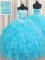 Baby Blue Sleeveless Floor Length Beading and Ruffles and Hand Made Flower Lace Up Quinceanera Dress
