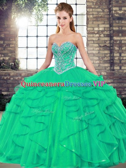 Low Price Turquoise Sleeveless Tulle Lace Up Quinceanera Dresses for Military Ball and Sweet 16 and Quinceanera - Click Image to Close