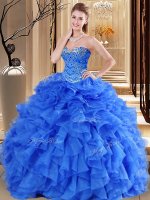 Beautiful Royal Blue Sweetheart Neckline Beading and Ruffles Quinceanera Dress Sleeveless Lace Up(SKU YSQD060-2BIZ)