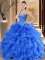 Beautiful Royal Blue Sweetheart Neckline Beading and Ruffles Quinceanera Dress Sleeveless Lace Up