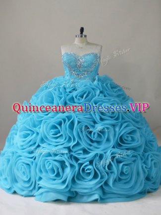 Designer Side Zipper Sweet 16 Quinceanera Dress Baby Blue for Sweet 16 and Quinceanera with Beading Brush Train
