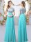 Discount Aqua Blue Empire Scoop Short Sleeves Chiffon Floor Length Zipper Sequins Quinceanera Court of Honor Dress