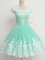 Gorgeous Apple Green Tulle Zipper Square Cap Sleeves Knee Length Quinceanera Court of Honor Dress Lace
