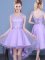 High Quality Scoop Lavender Organza Lace Up Dama Dress for Quinceanera Sleeveless Mini Length Lace
