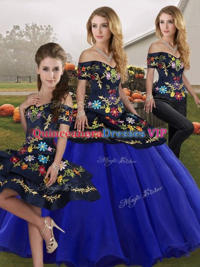 Top Selling Sleeveless Floor Length Embroidery Lace Up Ball Gown Prom Dress with Royal Blue - Click Image to Close