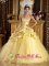 Las Vegas New mexico /NM USA Custom Made Modest Beaded Decorate Yellow Quinceanera Dress With Hand Made Flowers And Pick-ups