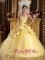 Las Vegas New mexico /NM USA Custom Made Modest Beaded Decorate Yellow Quinceanera Dress With Hand Made Flowers And Pick-ups