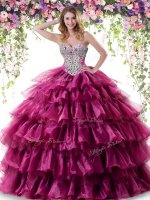 Glorious Fuchsia Sleeveless Floor Length Beading and Ruffled Layers Lace Up Quinceanera Dresses(SKU YSQD030-3BIZ)