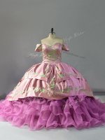 Ball Gowns Sleeveless Lilac 15th Birthday Dress Chapel Train Lace Up