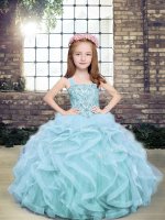 Light Blue Straps Lace Up Beading and Ruffles High School Pageant Dress Sleeveless