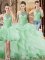 Apple Green Three Pieces Beading and Ruffles Ball Gown Prom Dress Lace Up Organza Sleeveless