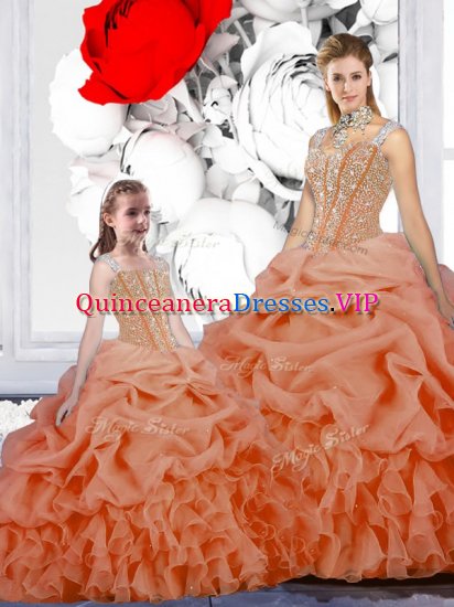Straps Organza Sleeveless Floor Length Sweet 16 Quinceanera Dress and Beading and Ruffles and Pick Ups - Click Image to Close