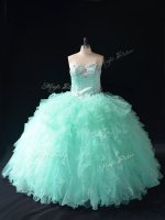 Custom Fit Apple Green 15 Quinceanera Dress Military Ball and Sweet 16 and Quinceanera with Beading and Ruffles Sweetheart Sleeveless Lace Up