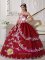 Joue-les-Tours France Appliques Decorate White and Wine Red Quinceanera Dress In Florida