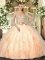 Captivating Peach Ball Gowns Beading and Ruffles 15th Birthday Dress Lace Up Organza Sleeveless Floor Length