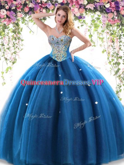 Classical Sweetheart Sleeveless Tulle Ball Gown Prom Dress Beading Lace Up - Click Image to Close