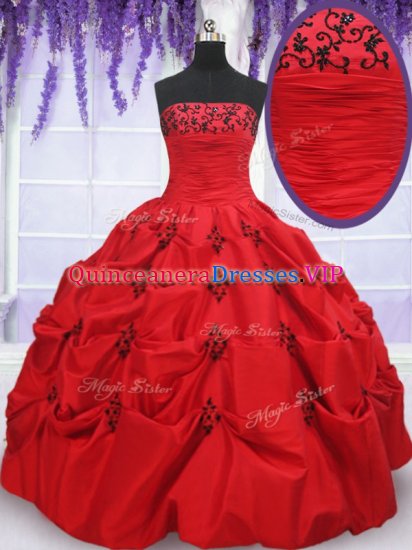 Captivating Red Strapless Lace Up Appliques and Pick Ups Quinceanera Dresses Sleeveless - Click Image to Close
