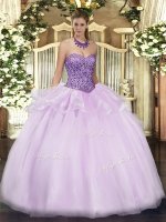 Attractive Sweetheart Sleeveless Military Ball Gowns Floor Length Beading and Ruffles Lavender Tulle