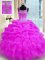 Fuchsia Vestidos de Quinceanera Military Ball and Sweet 16 and Quinceanera with Beading and Ruffles Straps Sleeveless Zipper