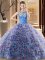 Stunning Scoop Sleeveless Fabric With Rolling Flowers Brush Train Lace Up Quinceanera Gown in Multi-color with Beading