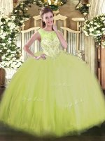 Ball Gowns Quince Ball Gowns Yellow Green Scoop Tulle Sleeveless Floor Length Zipper