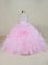 Pink Scoop Backless Beading and Ruffles Quinceanera Dress Brush Train Sleeveless