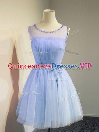 Stylish Lavender Scoop Lace Up Belt Quinceanera Dama Dress Sleeveless