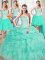 Admirable Four Piece Beading and Ruffles and Pick Ups Sweet 16 Quinceanera Dress Apple Green Lace Up Sleeveless Floor Length
