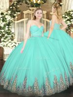 Stylish Apple Green Sleeveless Floor Length Beading and Lace and Appliques Zipper Sweet 16 Dresses
