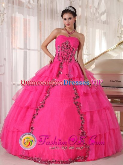 Kearny New Jersey/ NJ Gorgeous Paillette and applique For Fashionable Hot Pink Quinceanera Dress With Sweetheart Organza tiered skirt - Click Image to Close