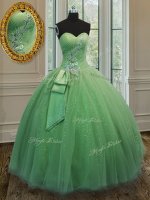 Simple Tulle Sweetheart Sleeveless Lace Up Beading and Ruching and Bowknot Sweet 16 Dresses in Yellow Green(SKU PSSW016-2BIZ)