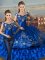 Royal Blue Sweet 16 Dress Sweet 16 and Quinceanera with Embroidery and Ruffled Layers Off The Shoulder Sleeveless Lace Up