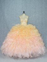 Adorable Multi-color Lace Up Quinceanera Gown Beading and Ruffles Sleeveless Floor Length