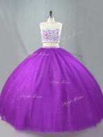 Unique Purple Scoop Neckline Beading Sweet 16 Quinceanera Dress Sleeveless Zipper