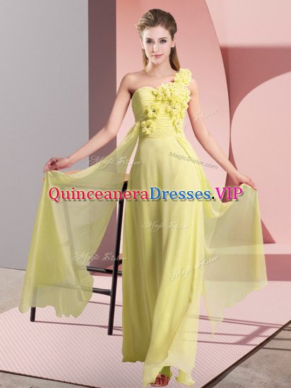 Yellow One Shoulder Lace Up Hand Made Flower Quinceanera Dama Dress Sleeveless - Click Image to Close