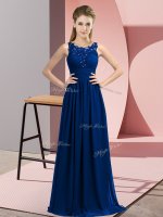 Amazing Royal Blue Empire Beading and Appliques Damas Dress Zipper Chiffon Sleeveless Floor Length(SKU BMT0369-3BIZ)