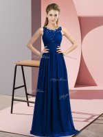 Amazing Royal Blue Empire Beading and Appliques Damas Dress Zipper Chiffon Sleeveless Floor Length